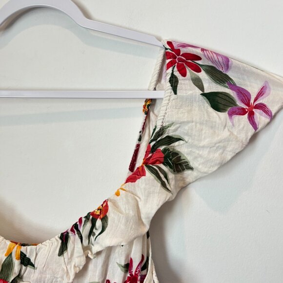 Old Navy Floral Ruffle Smocked Neutral Boho Lined Tropical Dress Size 2XL- b87 - Picture 4 of 16